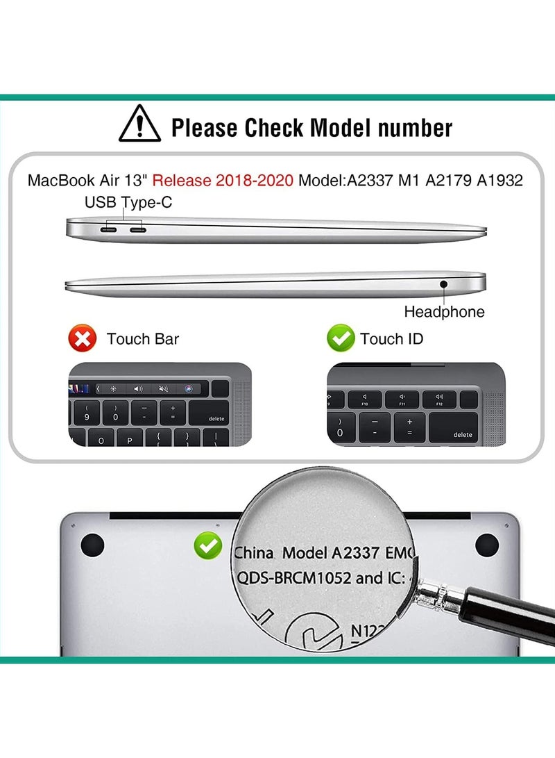 Hard Case Compatible for MacBook Air 13 inch Case,2021-2018 Released,M1 A2337 A2179 A1932 with Retina Display Touch ID,Plastic Hard Shell Cover&TPU Keyboard Skin&Screen Protector-Crystal Clear