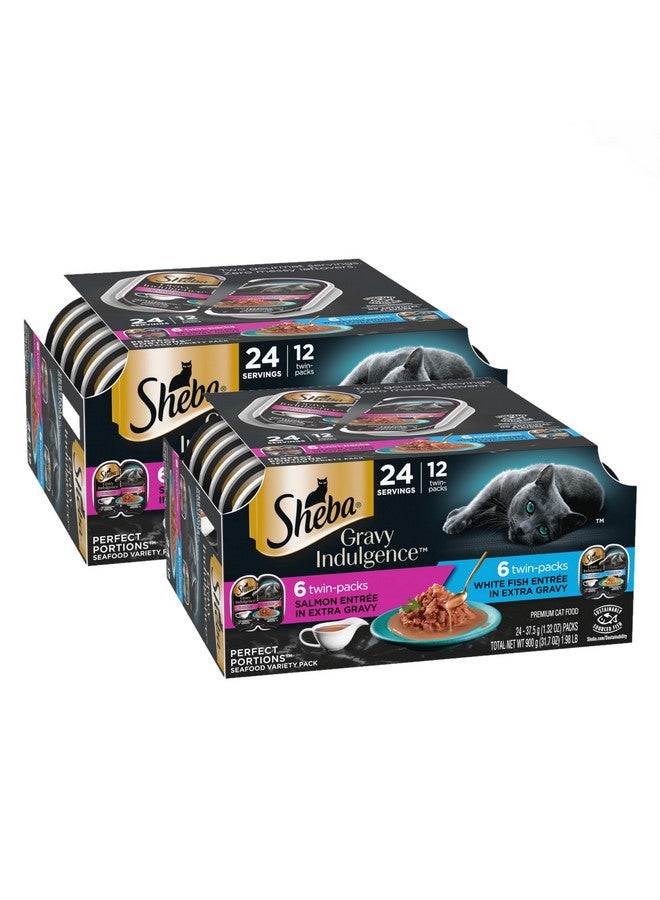 Gravy Indulgence Adult Wet Cat Food (24 Count, 48 Servings), Salmon Entrée In Extra Gravy And White Fish Entrée In Extra Gravy Variety Pack, Easy Peel TwinPack Trays
