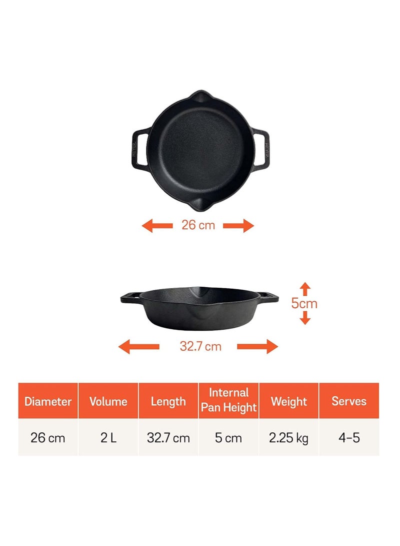 Meyer Cast Iron 26CM Frypan With 2 Side Handle | Cast iron Frypan | Skillet