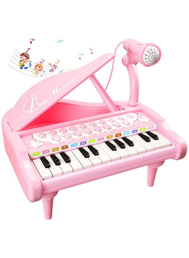 Pink Piano Toys For 1+Years Old Girls First Birthday Gifts Toddler Piano Music Toy Instruments With 24 Keys And Microphone