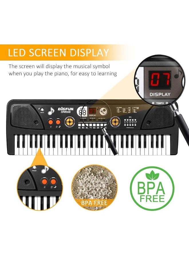 M SANMERSEN Piano for Kids with Microphone, Kids Piano Keyboard for Beginners Portable Electronic Keyboard with MP3 Function/ Led Display 61 Keys Musical Piano Toys for Boys Girls Ages 3-12