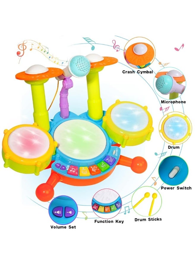 Kids Drum Set for Toddlers 1-3 Musical Toys for 1 Year Old Boy Gifts Baby Educational Instruments Microphone Piano Light Up Baby Learning Toys 12-18 Months Easter Gift for 1 2 3 Year Old Boy Girl