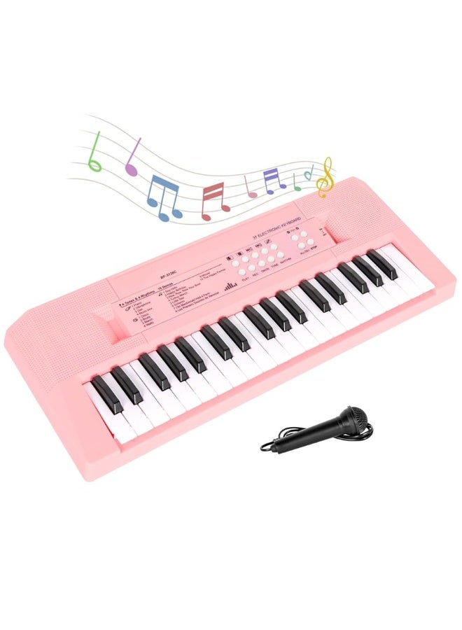 M SANMERSEN Piano Keyboard with Microphone, Portable Music Piano for Girls Electronic Keyboards Toy with 10 Demos/ 5 Drums / 4 Rhythms 37 Keys Musical Pianos Toys for Kids