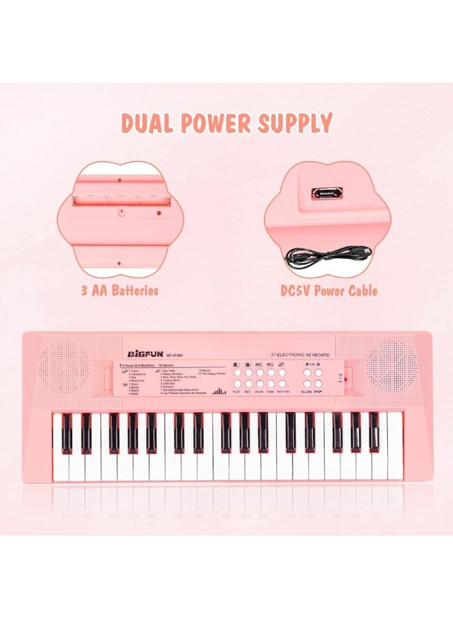 M SANMERSEN Piano Keyboard with Microphone, Portable Music Piano for Girls Electronic Keyboards Toy with 10 Demos/ 5 Drums / 4 Rhythms 37 Keys Musical Pianos Toys for Kids