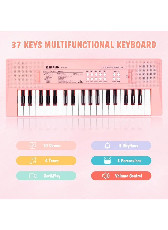 M SANMERSEN Piano Keyboard with Microphone, Portable Music Piano for Girls Electronic Keyboards Toy with 10 Demos/ 5 Drums / 4 Rhythms 37 Keys Musical Pianos Toys for Kids