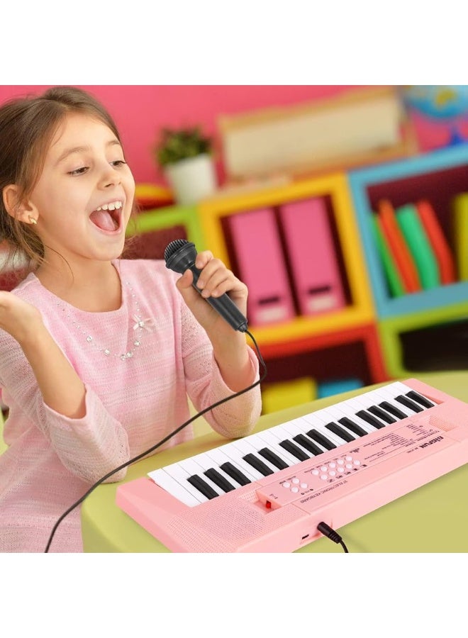 M SANMERSEN Piano Keyboard with Microphone, Portable Music Piano for Girls Electronic Keyboards Toy with 10 Demos/ 5 Drums / 4 Rhythms 37 Keys Musical Pianos Toys for Kids