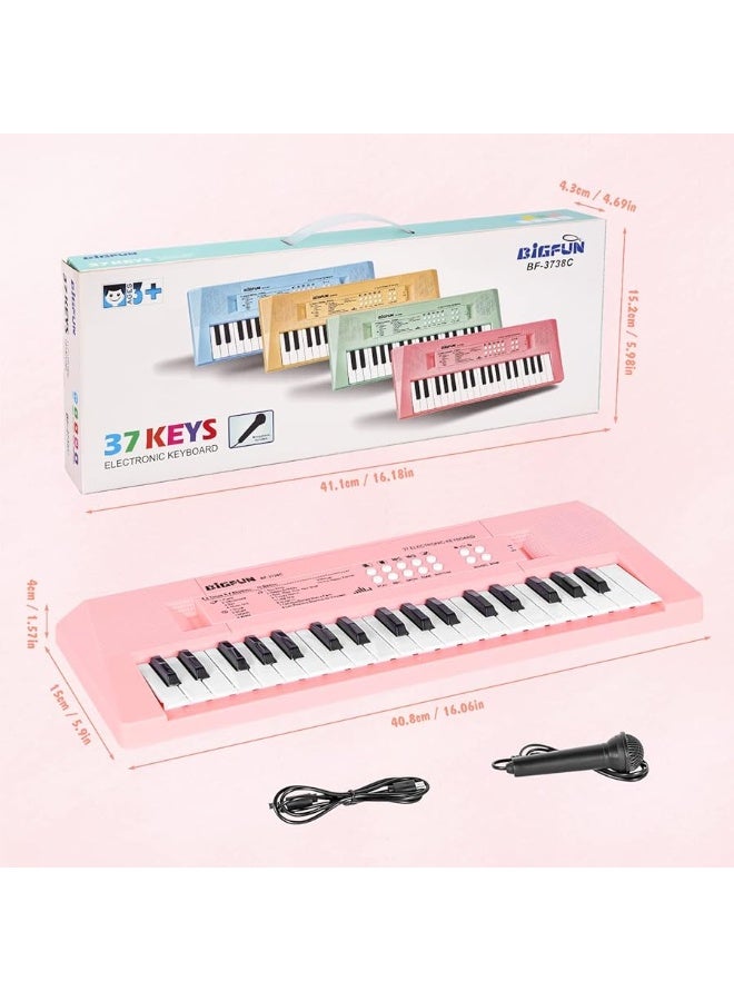 M SANMERSEN Piano Keyboard with Microphone, Portable Music Piano for Girls Electronic Keyboards Toy with 10 Demos/ 5 Drums / 4 Rhythms 37 Keys Musical Pianos Toys for Kids