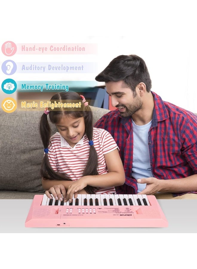 M SANMERSEN Piano Keyboard with Microphone, Portable Music Piano for Girls Electronic Keyboards Toy with 10 Demos/ 5 Drums / 4 Rhythms 37 Keys Musical Pianos Toys for Kids