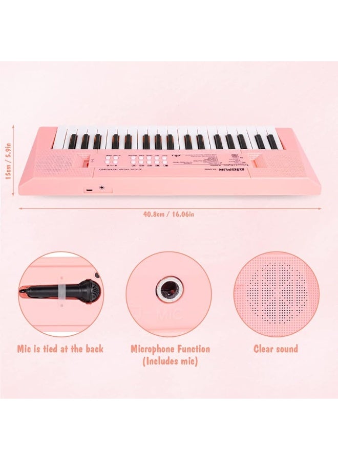 M SANMERSEN Piano Keyboard with Microphone, Portable Music Piano for Girls Electronic Keyboards Toy with 10 Demos/ 5 Drums / 4 Rhythms 37 Keys Musical Pianos Toys for Kids