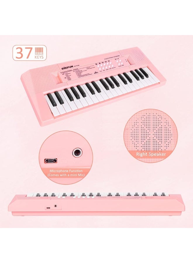 M SANMERSEN Piano Keyboard with Microphone, Portable Music Piano for Girls Electronic Keyboards Toy with 10 Demos/ 5 Drums / 4 Rhythms 37 Keys Musical Pianos Toys for Kids