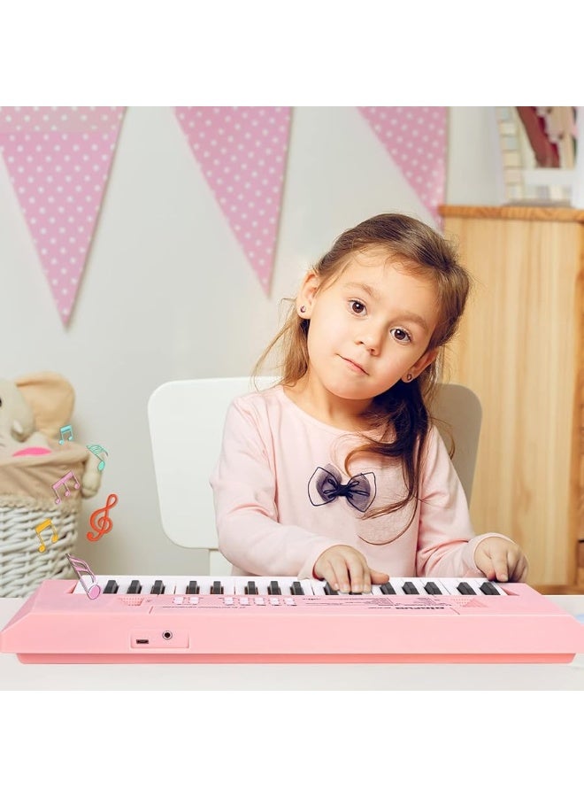 M SANMERSEN Piano Keyboard with Microphone, Portable Music Piano for Girls Electronic Keyboards Toy with 10 Demos/ 5 Drums / 4 Rhythms 37 Keys Musical Pianos Toys for Kids