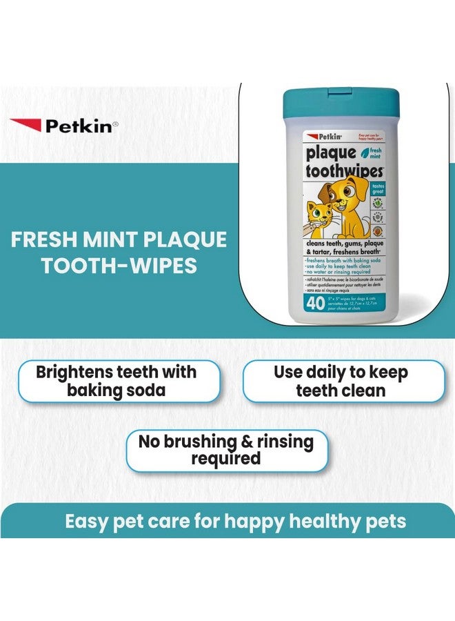 Vet-Approved, Fresh Mint Toothwipes For Clean Teeth, Gums, Plaque & Tartar, Freshens Breath, Pet Teeth Cleaning Wipes For Dogs & Cats, 40 Wipes