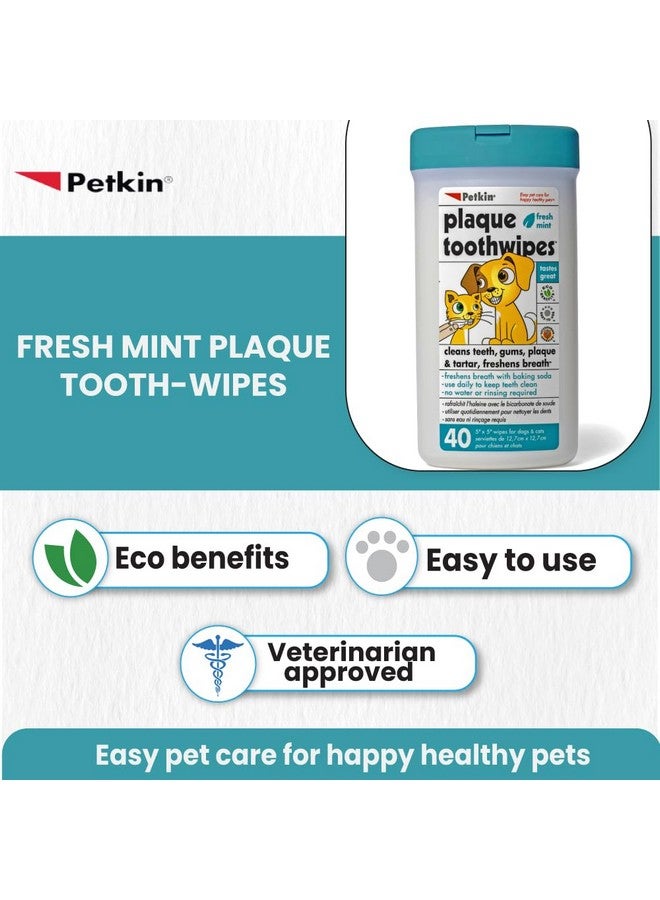 Vet-Approved, Fresh Mint Toothwipes For Clean Teeth, Gums, Plaque & Tartar, Freshens Breath, Pet Teeth Cleaning Wipes For Dogs & Cats, 40 Wipes