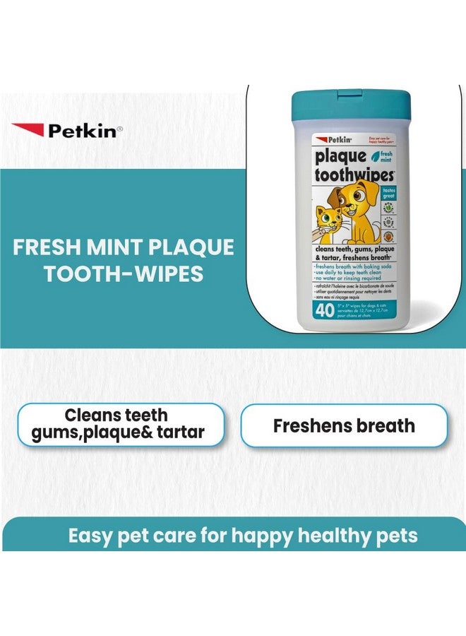 Vet-Approved, Fresh Mint Toothwipes For Clean Teeth, Gums, Plaque & Tartar, Freshens Breath, Pet Teeth Cleaning Wipes For Dogs & Cats, 40 Wipes