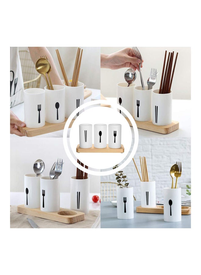 4-Piece Flatware Caddy With Cleaning Brush White/Beige/Black 23.5x8.5x13cm