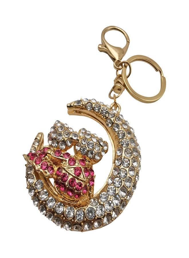 Moon Crescent Charm Pendant Key Ring Clear/Red/Gold