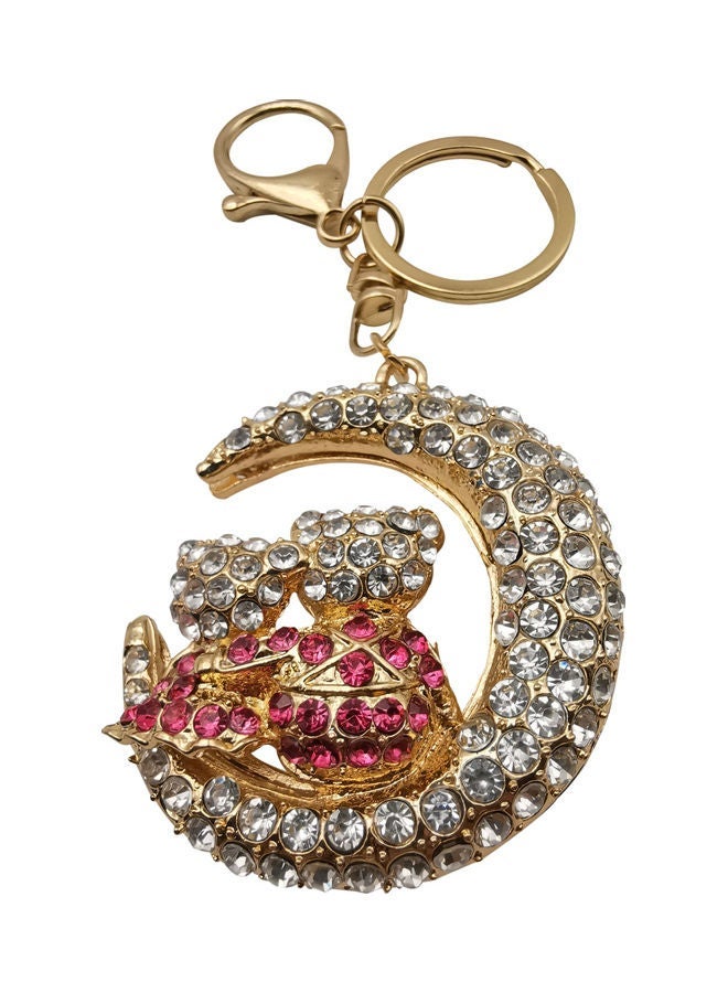 Moon Crescent Charm Pendant Key Ring Clear/Red/Gold