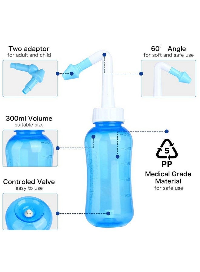 300 Ml Neti Pots For Sinus Nose Wash Cleaner Pressure Rinse Nasal Irrigation Bpa Free With 30 Nasal Wash Salt Packets And Sticker Jal Neti For Adults Children Nose Care