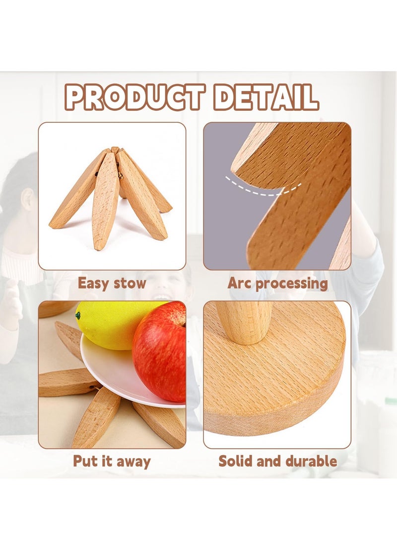 Wooden Trivets for Hot Dishes, Tree Shape Trivet Set, 4 Wooden Trivets+1 Stand, Trivets for Hot Dishes, Natural Foldable Kitchen Wooden Trivet, for Hot Dishe, pot, Bow, Teapot (Beech Wood)