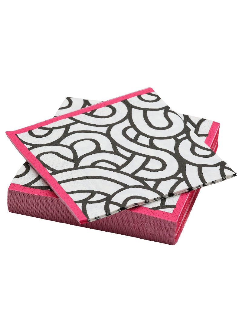 Paper Napkin, Patterned White/Black Pink, 33X33 Cm