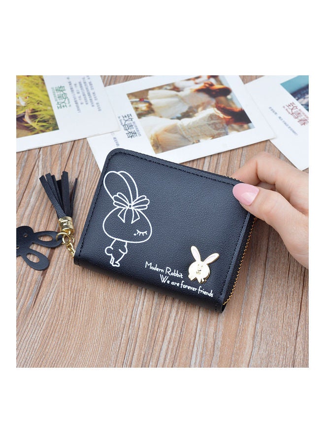 Zipper Wallet With Rabbit Tassel Black