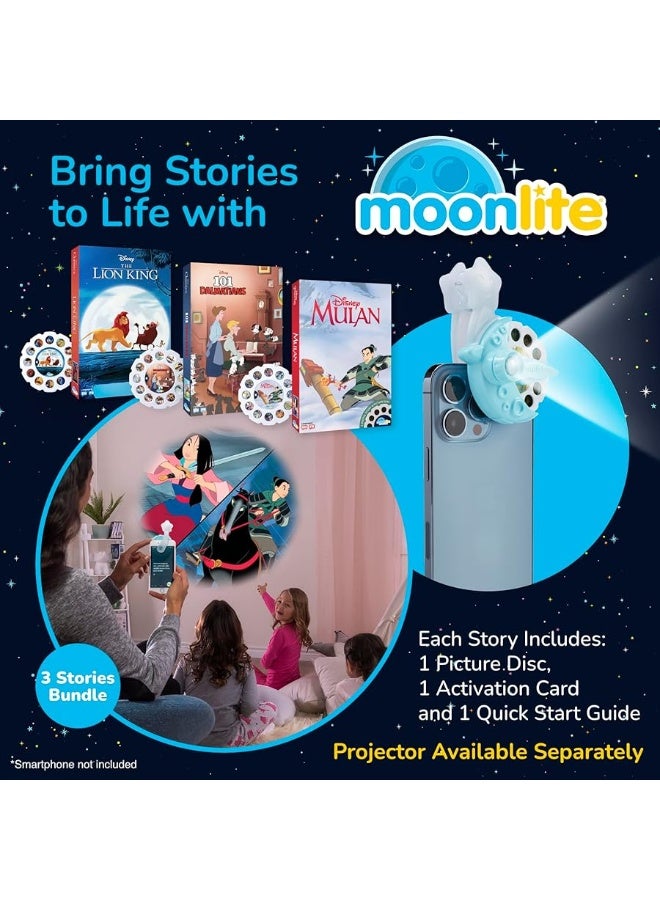 Moonlite Storytime Storybook Reels, 3 Story Set, The Lion King, 101 Dalmatians, Mulan, Digital Stories for Projector, Toddler Early Learning Gifts for Kids Ages 1 Year and Up