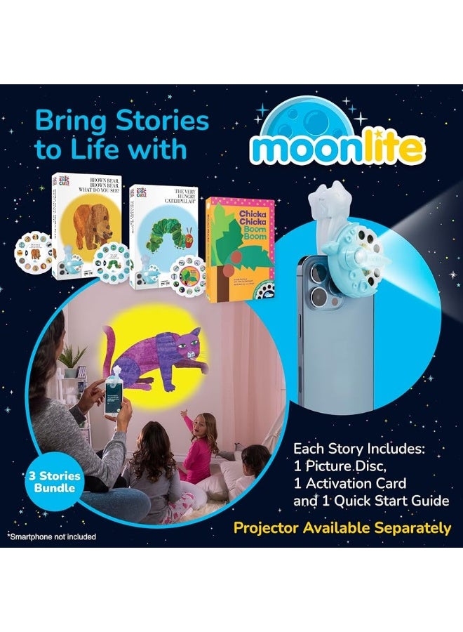 Moonlite Storytime Storybook Reels, 3 Story Set, Eric Carle The Very Hungry Caterpillar, Brown Bear, Chicka Chicka Boom Boom, Digital Stories for Projector, Early Learning Gifts for Kids 12 Months+