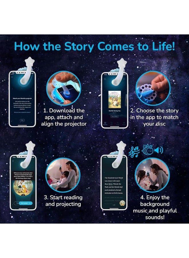 Moonlite Storytime Mini Projector with 10 Princesses Stories, A Magical Way to Read Together, Digital Storybooks, Fun Sound Effects, Learning Gifts for Kids Ages 1 and Up