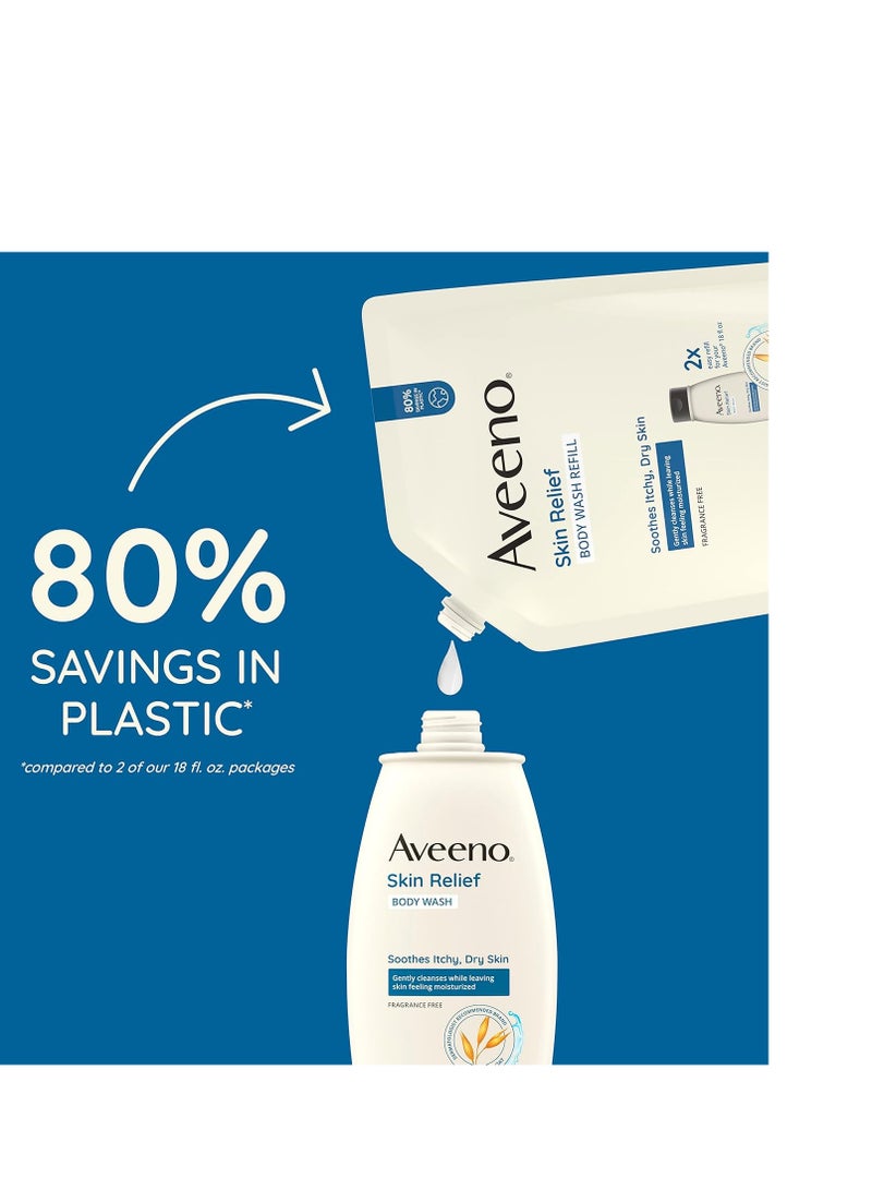 Aveeno Skin Relief Fragrance-Free Body Wash with Triple Oat Formula, Gentle Daily Cleanser for Sensitive Skin Leaves Itchy, Dry Skin Soothed & Feeling Moisturized, Sulfate-Free, 36 fl. oz