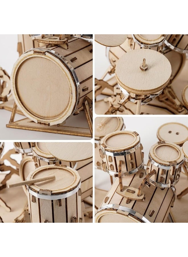 ROBOTIME Wooden Craft Kits for Kids 3D Wooden Puzzle DIY Model Drum Kit to Build for Boys Adorable Home Decoration for Teens