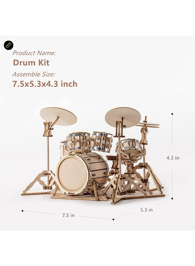 ROBOTIME Wooden Craft Kits for Kids 3D Wooden Puzzle DIY Model Drum Kit to Build for Boys Adorable Home Decoration for Teens