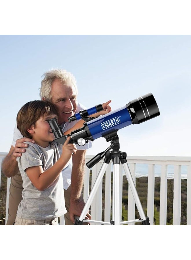 Telescope, 70MM Aperture Kids Telescope with 2 Eyepieces, 360MM Refractor Portable Telescope for Kids with Tripod & Finder Scope, STEM Toys Astronomy Gifts for Children Blue