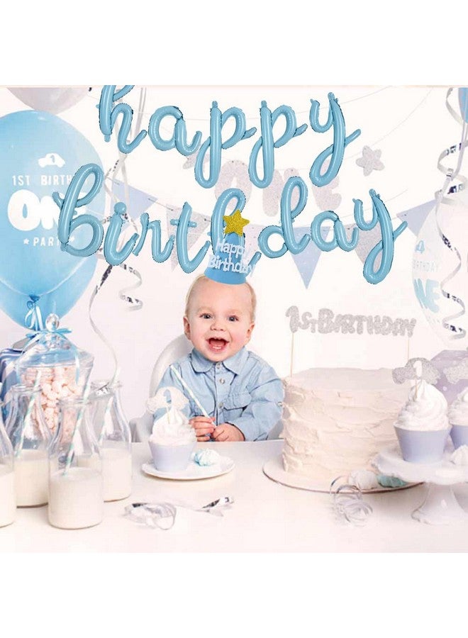 Light Blue Happy Birthday Balloons Banner,Cursive Happy Birthday Balloons Light Blue Birthday Decorations Light Blue Mylar Foil Birthday Balloons For Kids And Adults