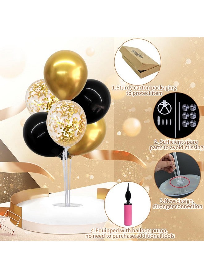 4 Set Black Gold Balloon Centerpieces For Tableballoons Stand Kit For Black Gold Party Decorations Christmas Engagement 50Th Birthday Anniversary New Year 2024 Graduation Decorations