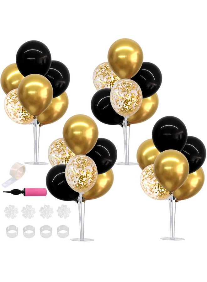 4 Set Black Gold Balloon Centerpieces For Tableballoons Stand Kit For Black Gold Party Decorations Christmas Engagement 50Th Birthday Anniversary New Year 2024 Graduation Decorations