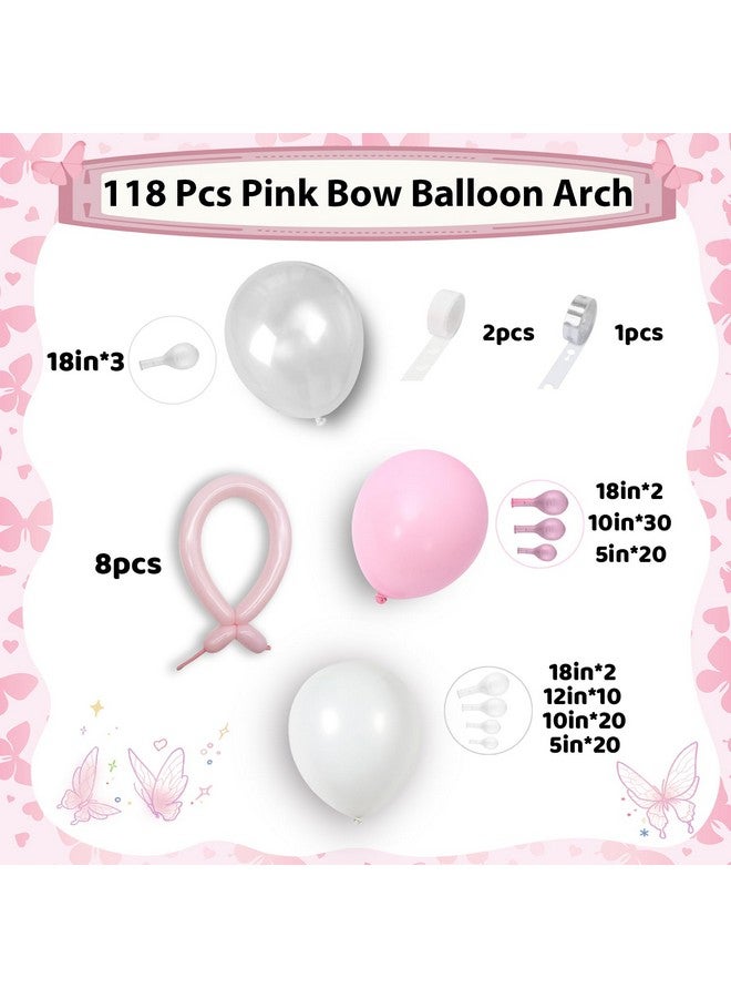 Pastel Pink And White Balloons Arch Kit, 118 Pcs Light Baby Pale Pink Bow Balloon Garland Mit 18 Inch Clear Balloons*3, Macaron Pink Long Balloon As Bow Decor For Girls Birthday Baby Shower Decoration