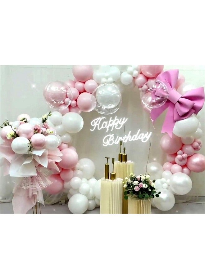 Pastel Pink And White Balloons Arch Kit, 118 Pcs Light Baby Pale Pink Bow Balloon Garland Mit 18 Inch Clear Balloons*3, Macaron Pink Long Balloon As Bow Decor For Girls Birthday Baby Shower Decoration