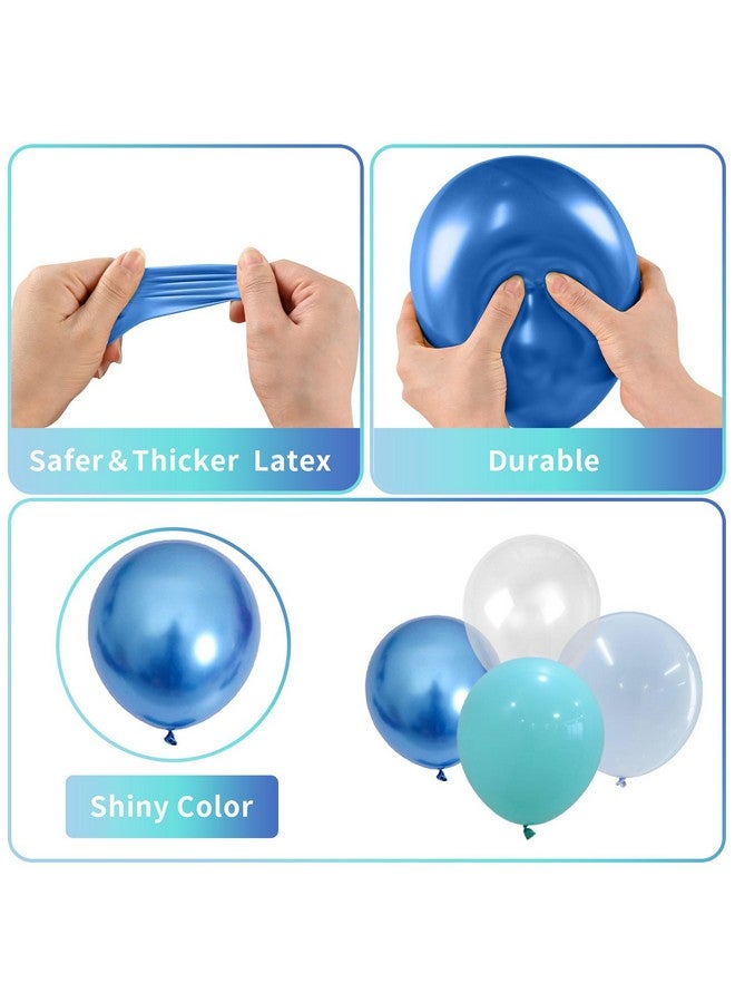 Teal Blue Balloons, 60 Pcs Turquoise Blue Balloons With Transparent Balloon Metallic Blue Balloons, Pastel Baby Blue Balloons Pearl Teal Balloons For Ocean Shark Sea Mermaid Theme Party Decorations