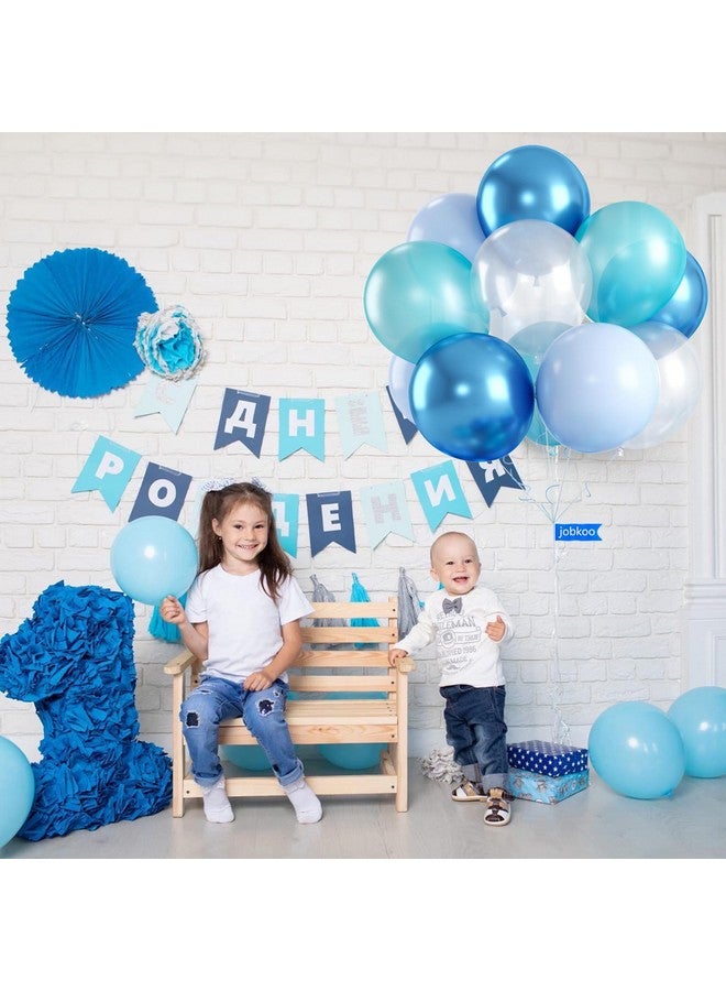 Teal Blue Balloons, 60 Pcs Turquoise Blue Balloons With Transparent Balloon Metallic Blue Balloons, Pastel Baby Blue Balloons Pearl Teal Balloons For Ocean Shark Sea Mermaid Theme Party Decorations