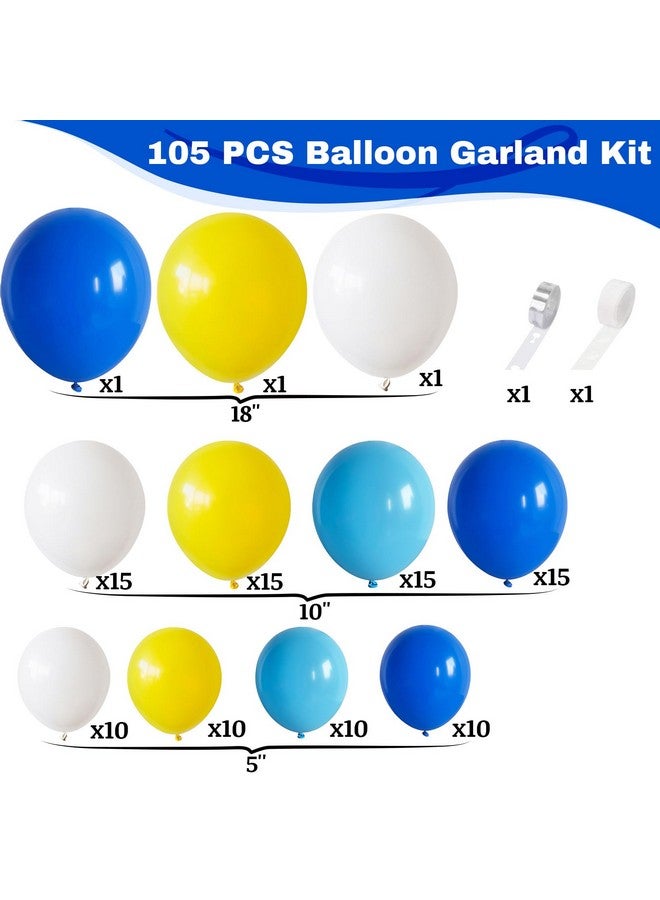 Blue And Yellow Balloon Arch Kit, 105 Pcs Royal Blue White Yellow Balloon Garland Kit Yellow Light Blue Latex Party Balloons For Baby Shower Anniversary Birthday Wedding Graduation Party Decorations