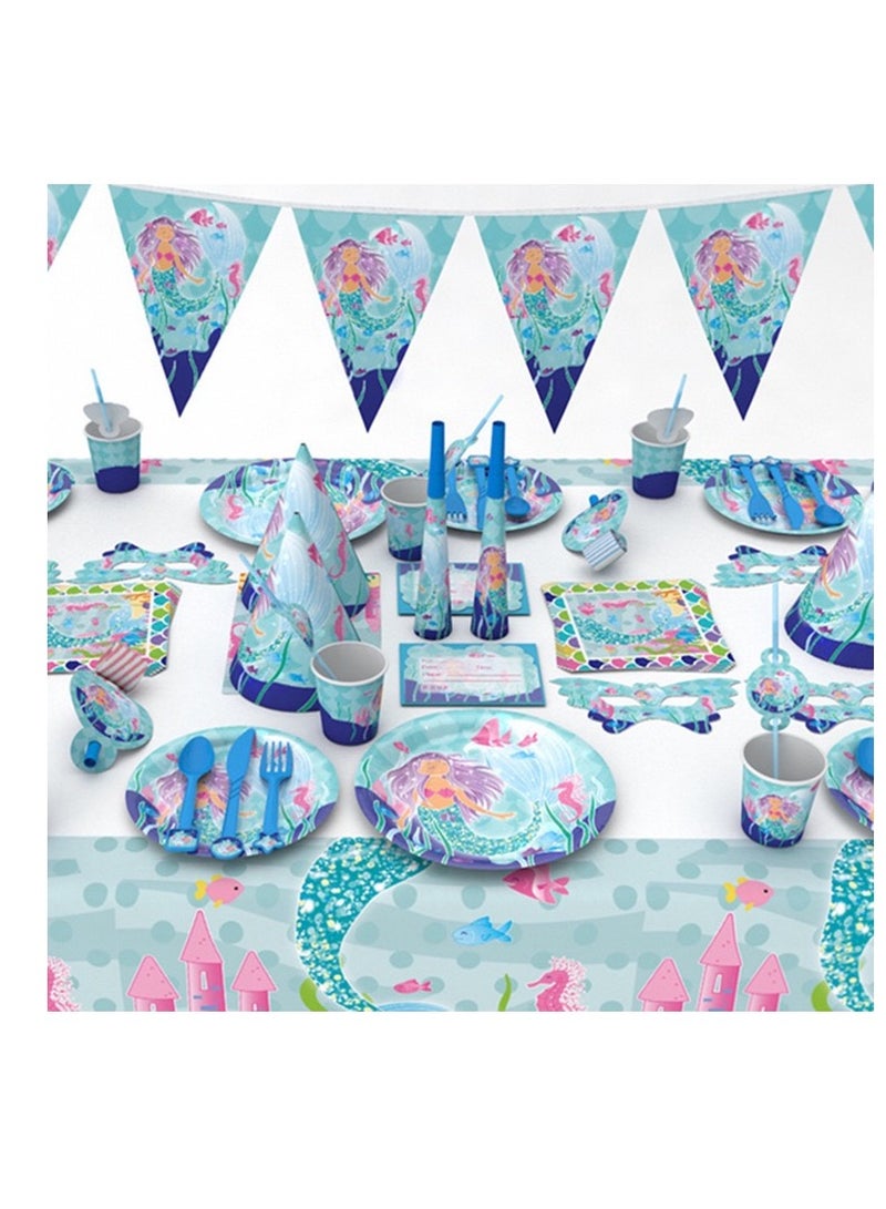 Mermaid theme birthday party decoration supplies for girls Hot sale party favor girls party birthday paper disposable kits party tableware set