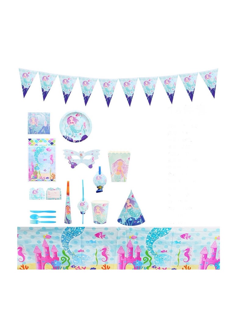 Mermaid theme birthday party decoration supplies for girls Hot sale party favor girls party birthday paper disposable kits party tableware set