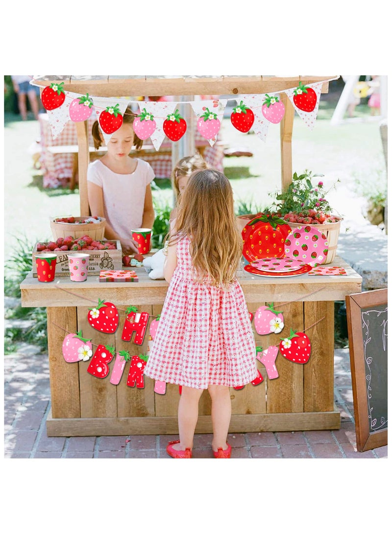 Strawberry Birthday Tableware, 139pcs Strawberry Party Tableware Set - Strawberry Birthday Party Plates Napkins Cups Tablecloth etc Strawberry Baby Shower Tableware for Strawberry Birthday Decorations