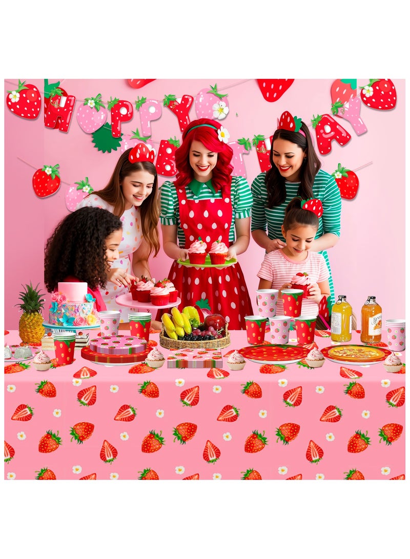 Strawberry Birthday Tableware, 139pcs Strawberry Party Tableware Set - Strawberry Birthday Party Plates Napkins Cups Tablecloth etc Strawberry Baby Shower Tableware for Strawberry Birthday Decorations