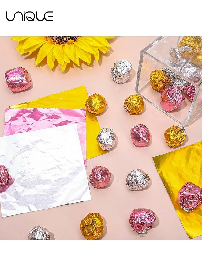 Foil Candy Wrappers, 300 Pieces 3.9*3.9 inches Golden Aluminium Foil Candy Wrappers Square Chocolate Molds Sugar Tin Foil Wrappers for DIY Candy Chocolate Packaging by Party Wedding Birthday