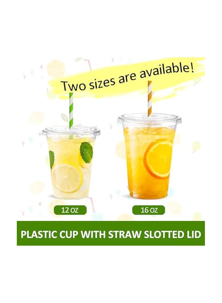 16 oz Clear Plastic Cups with Lids 100 Sets Disposable Plastic Cups with Flat Lids To Go, Cold Drink Cups, Smoothie Cups