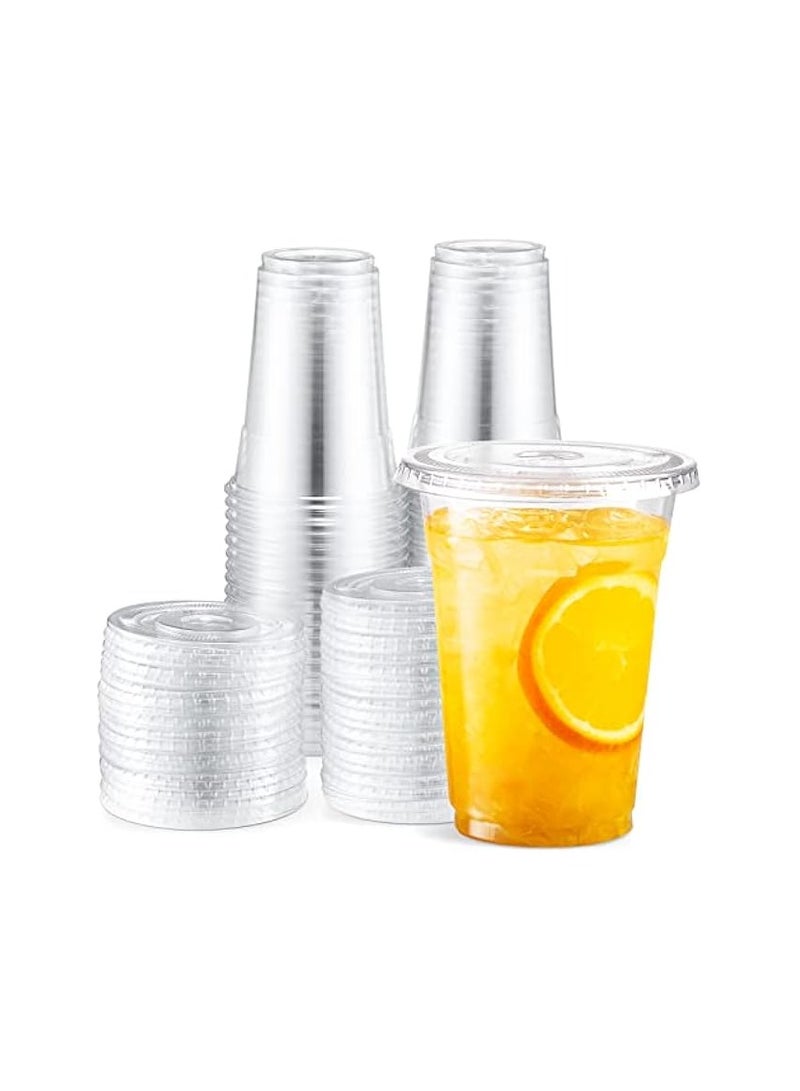 16 oz Clear Plastic Cups with Lids 100 Sets Disposable Plastic Cups with Flat Lids To Go, Cold Drink Cups, Smoothie Cups