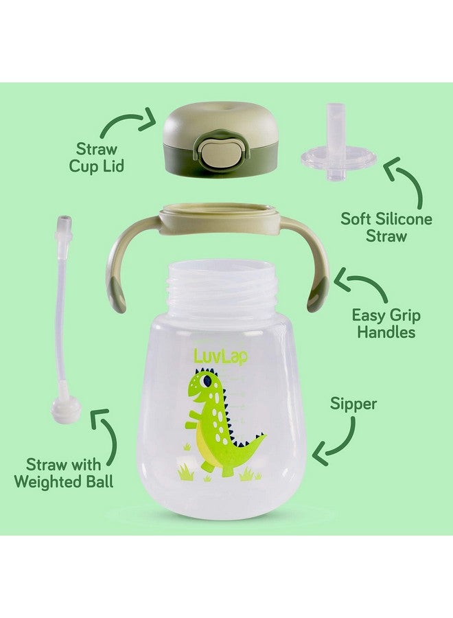 Baby Bite Resistant Soft Silicone Straw Sipper Cup With Handle, With Weighted Straw, Sippy Cup With Anti Spill Lock, Bpa Free, 6M+, 300 Ml, Green