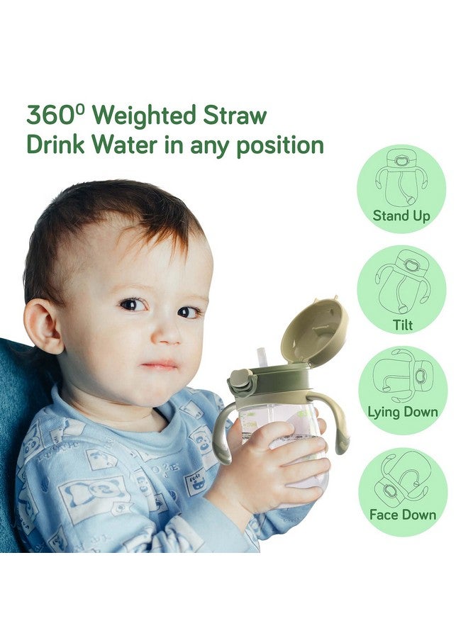 Baby Bite Resistant Soft Silicone Straw Sipper Cup With Handle, With Weighted Straw, Sippy Cup With Anti Spill Lock, Bpa Free, 6M+, 300 Ml, Green