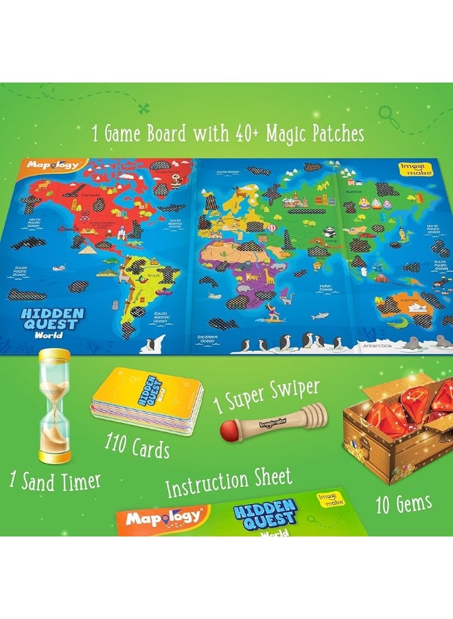 Imagimake Mapology Hidden Quest Board Game, Magical Swipe & Reveal, Ages 5-12, 4 Players, Educational Toys for Kids 6-8, Super Swiper, Gift for 6 Year Old Girl/Boy